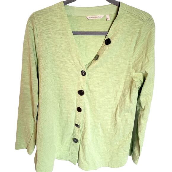 Soft Surroundings Light Green Unique Button Boho Cardigan Sweater Size Small - Picture 1 of 11